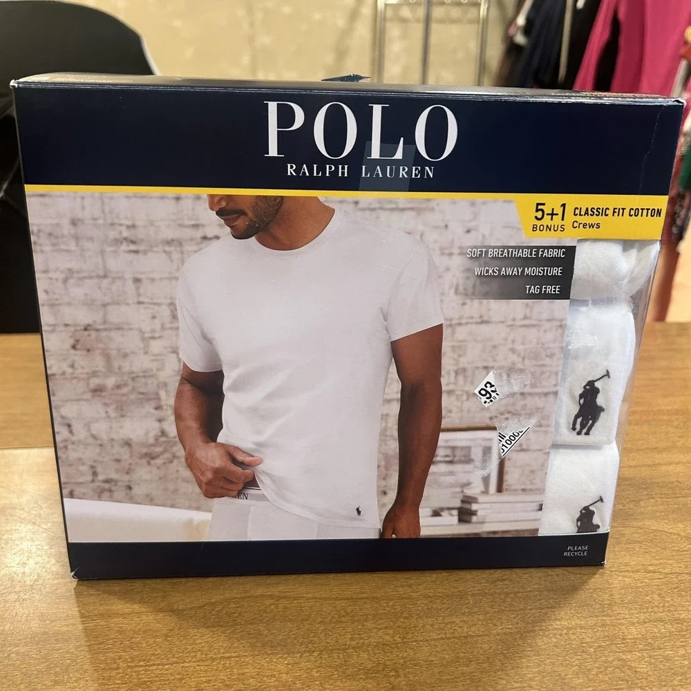 Polo Ralph Lauren Crew Under Shirt Mens L White Classic Fit 5+1 Pack Tagless NIB